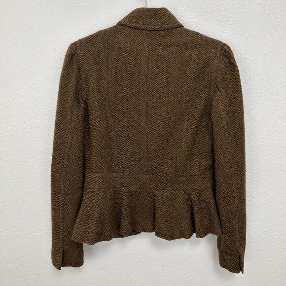 Ralph Lauren Rugby Fitted Tweed Blazer Sz 4 Brown Herringbone Equestrian Celine - Picture 4 of 12